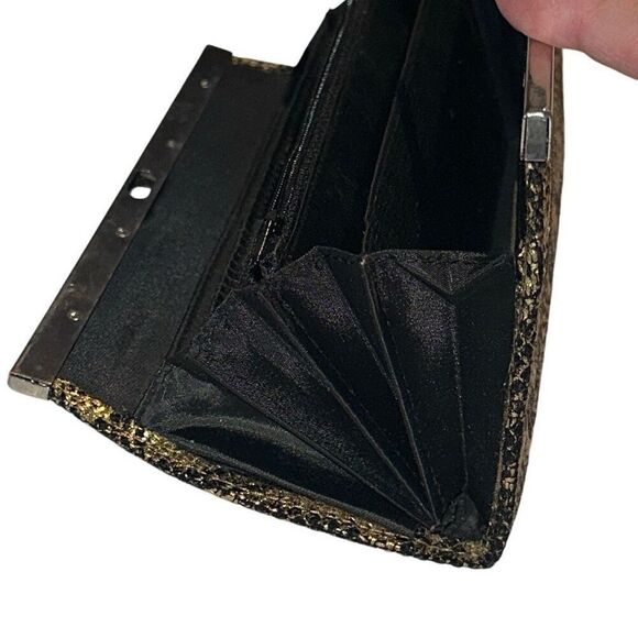 Mirror Mirror Black & Metallic Gold Snakeskin Print Clutch Wallet Ladies OS - Picture 6 of 11